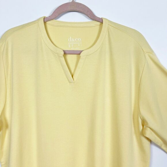 Denim & Co Womens Essential Knit Tunic Top XXS Yellow Split VNeck Oversized NWOT - Picture 4 of 6
